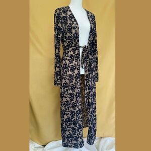 Windsor Velvet Floral Maxi Wrap Dress Sheer Overlay – Long Sleeve V-Neck M/L